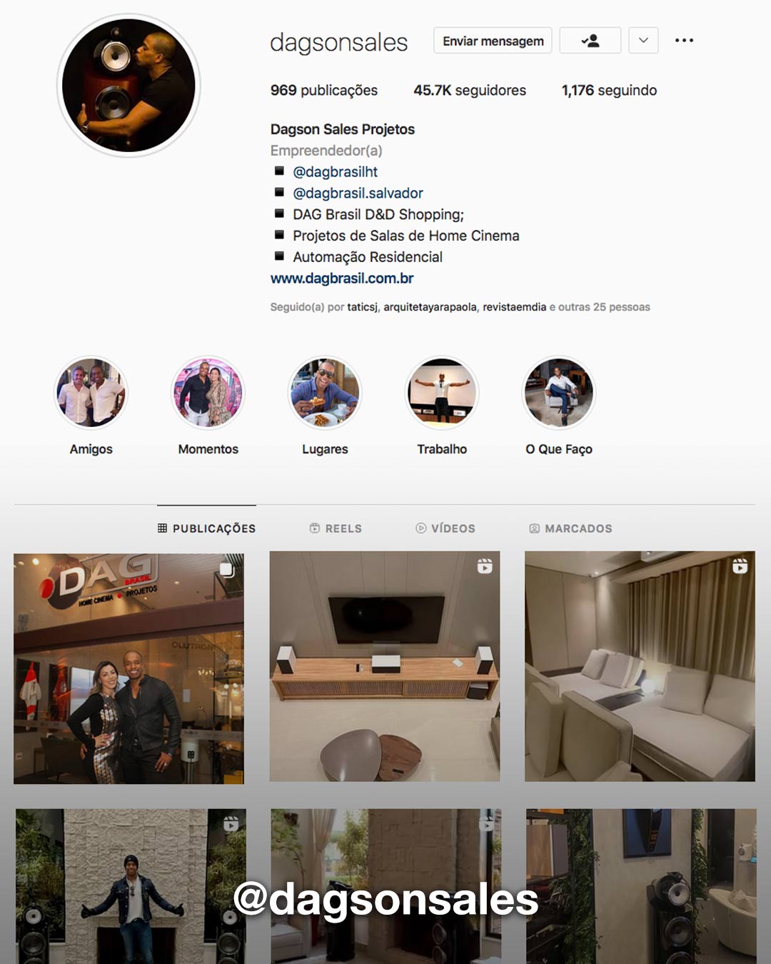 Gestão de Instagram Dagson Sales Projetos - Home Cinema e Automação Residencial | KINGMAKER