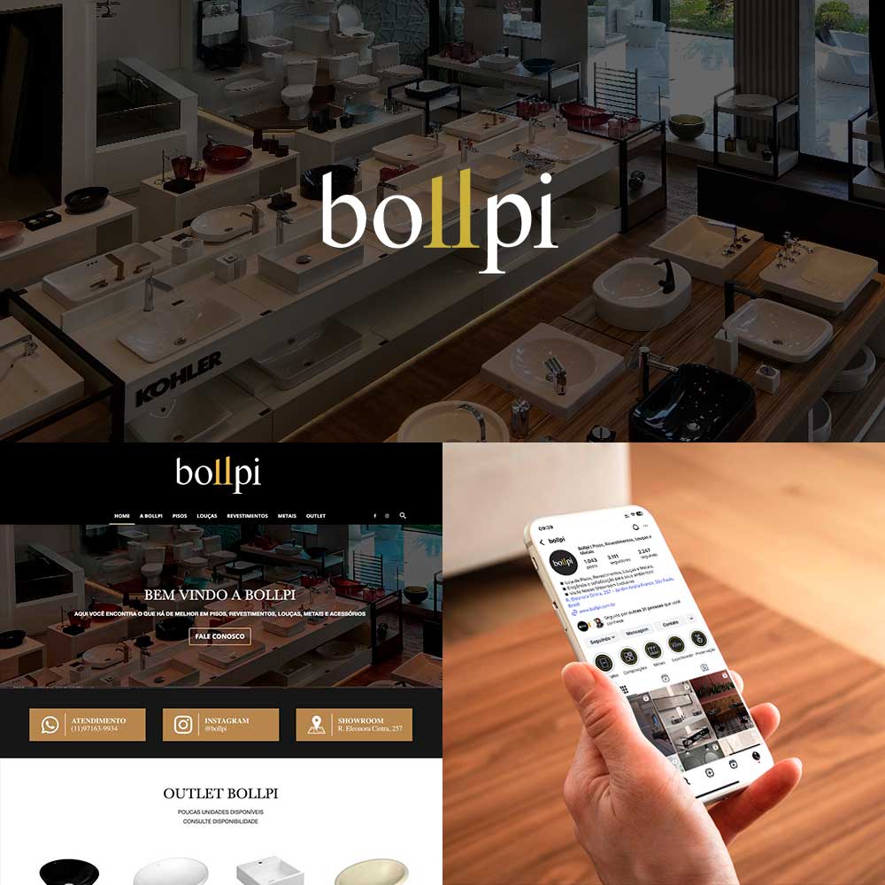 Gestão de branding e marketing para loja de pisos, revestimentos, louças e metais no Jd. Anália Franco - Bollpi - Kingmaker Branding