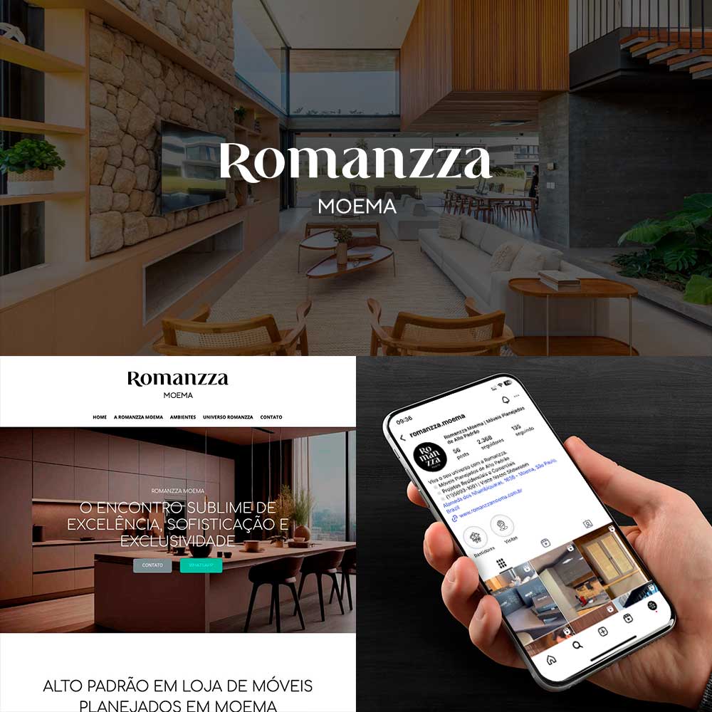Gestão de branding e marketing para loja de móveis planejados Romanzza Moema - Kingmaker Branding