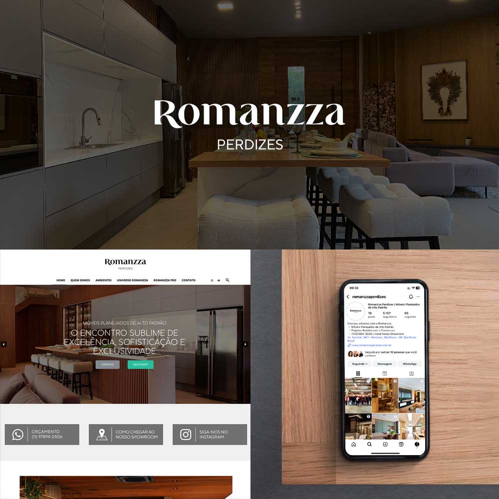 Gestão de branding e marketing para loja de móveis planejados Romanzza Perdizes - Kingmaker Branding